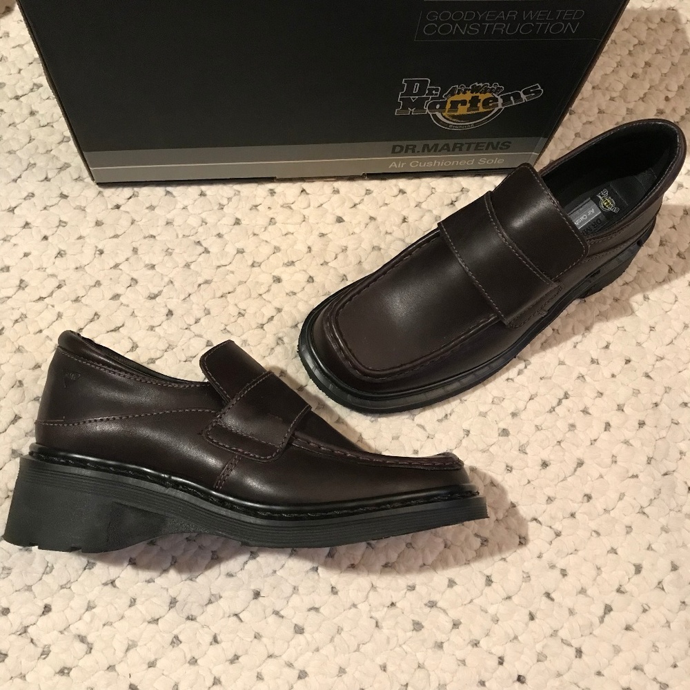 NEW! DR MARTENS Wedges Loafer Shoes 8-8.5 HandMade in ENGLAND DOCS Espresso RARE